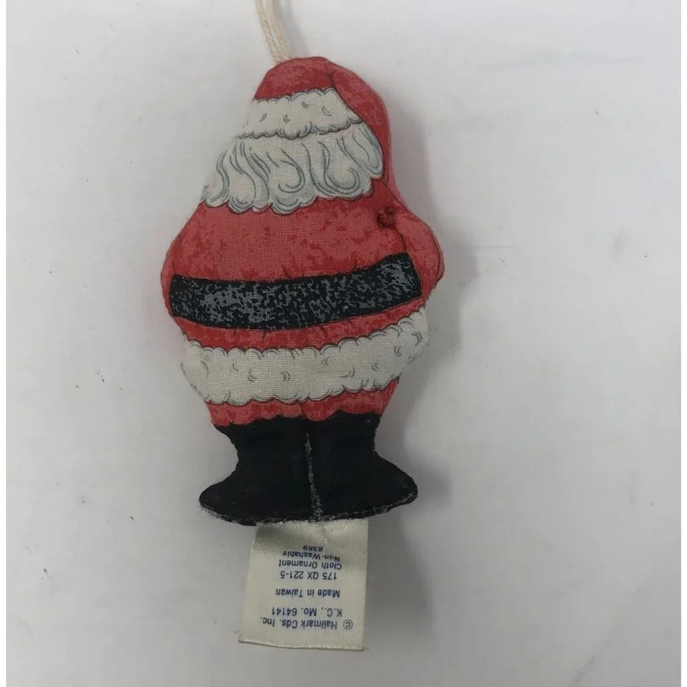Vintage Hallmark Santa Claus Hanging Ornament Bell Red White Staple Cotton